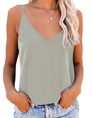 NONSAR Unterhemden Spaghettiträger Damen Basic Top Lange Tanks Verstellbarer Spaghetti Strap Cami Camisole Tank Top (9343L, Grau) von NONSAR