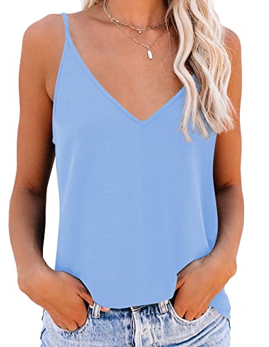 NONSAR Unterhemden Spaghettiträger Damen Basic Top Lange Tanks Verstellbarer Spaghetti Strap Cami Camisole Tank Top (9343L, Hellblau) von NONSAR