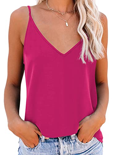 NONSAR Unterhemden Spaghettiträger Damen Basic Top Lange Tanks Verstellbarer Spaghetti Strap Cami Camisole Tank Top (9343L, Rosarot) von NONSAR