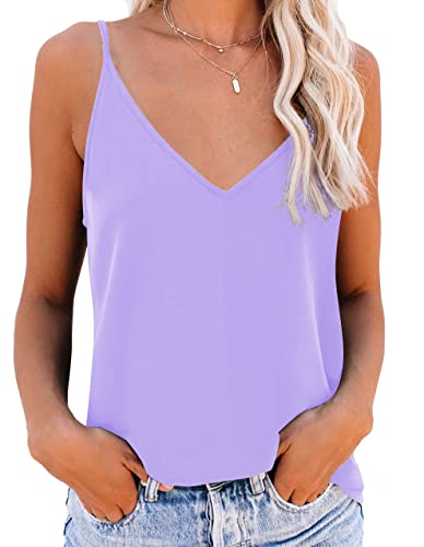 NONSAR Unterhemden Spaghettiträger Damen Basic Top Lange Tanks Verstellbarer Spaghetti Strap Cami Camisole Tank Top (9343XL, Helles Lila) von NONSAR