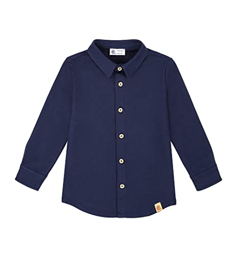 NONU Kids, Jungen Baumwolle Hemd mit Knopf, Schuluniform Lange Ärmel, Sweatshirt Basic, Baumwolle Top, Casual Jumper, Kinder Kleidung, Warm, Elegant, Marineblau 104/110 von NONU Kids