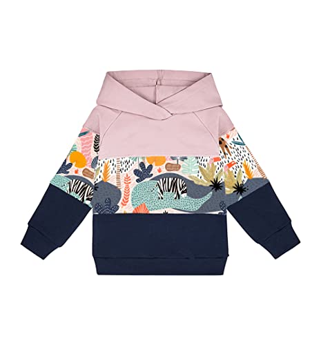 NONU Kids Sweatshirt Dreifarbig mit Kapuze 95% Baumwolle 5% Elasthan Bequem Unisex Viele Größen Weich Atmungsaktiv Kapuzenpullover für Mädchen Rosa Und Marineblau 110 von NONU Kids