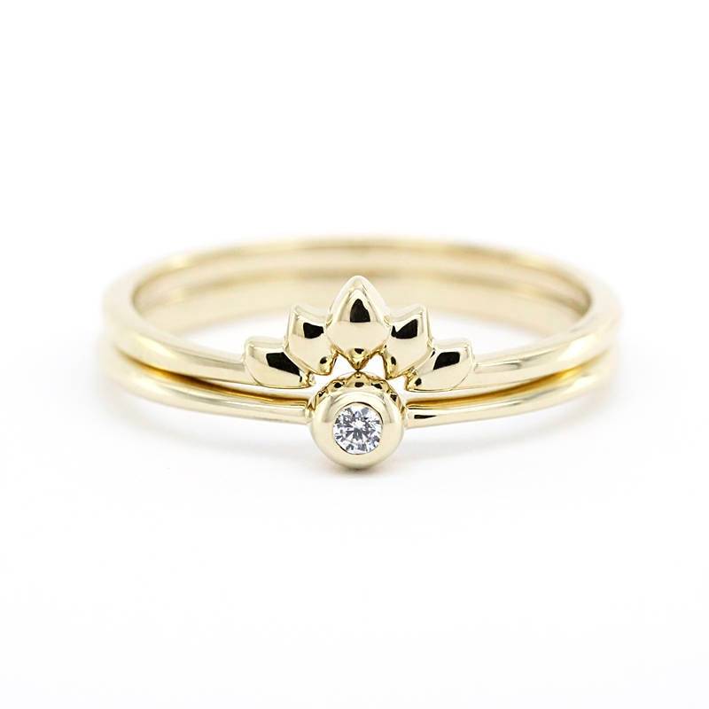 18K Gold Diamant Ehering Set Solitär & Kronenringe von NOOI