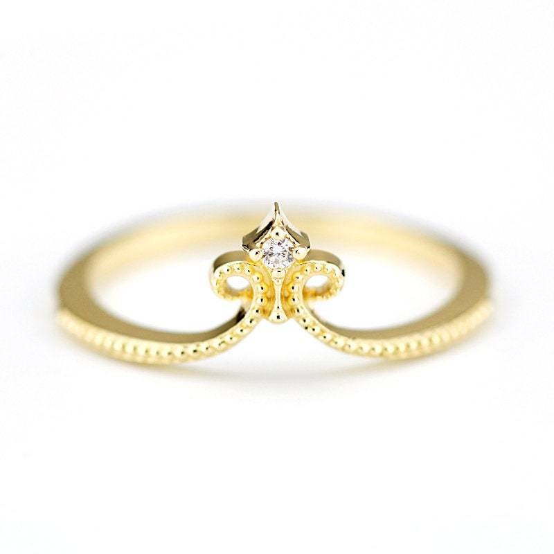18K Gold Diamant Krone Ehering Gebogenes Nesting Band von NOOI