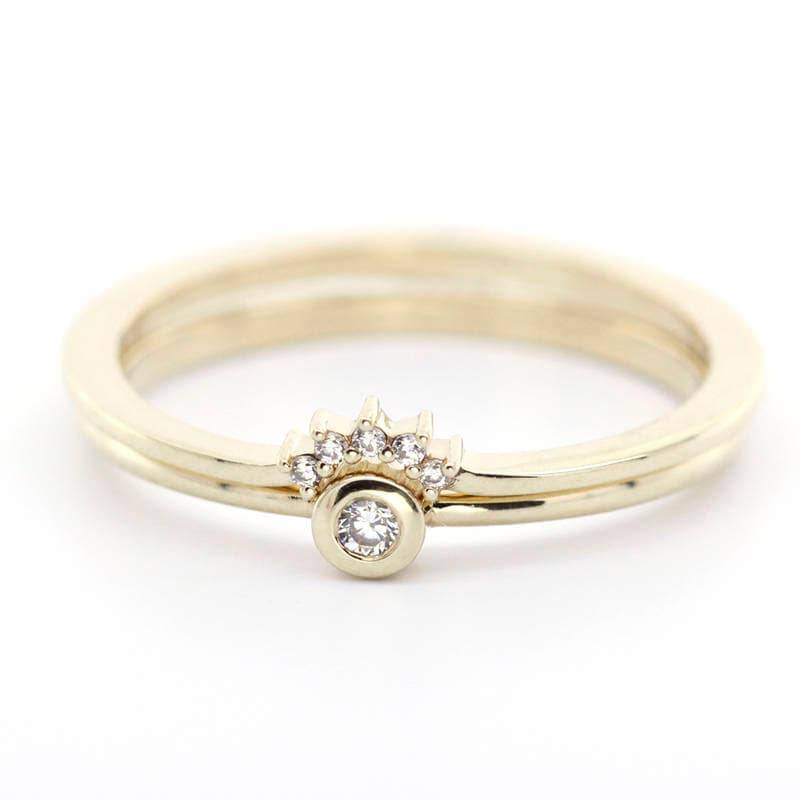 Diamant Verlobungsring Set 18K Gold Stapelbarer Krönchenring von NOOI