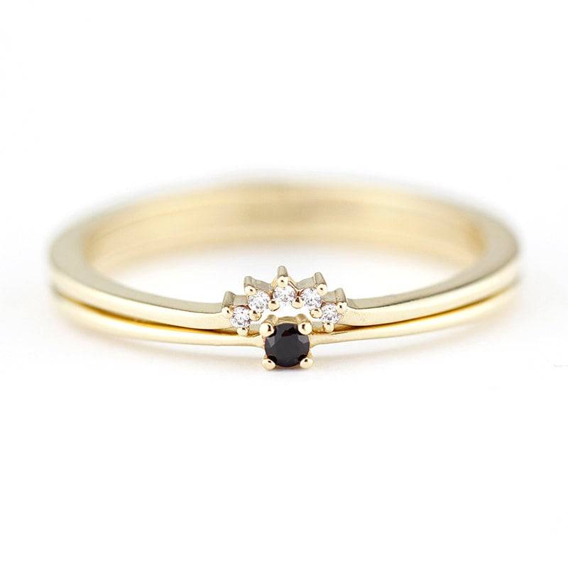 Einfaches Hochzeit Ring Set, Minimalist Diamant Verlobungsring, Gelb/Rose Weißgold, Weißer Ehering von NOOI