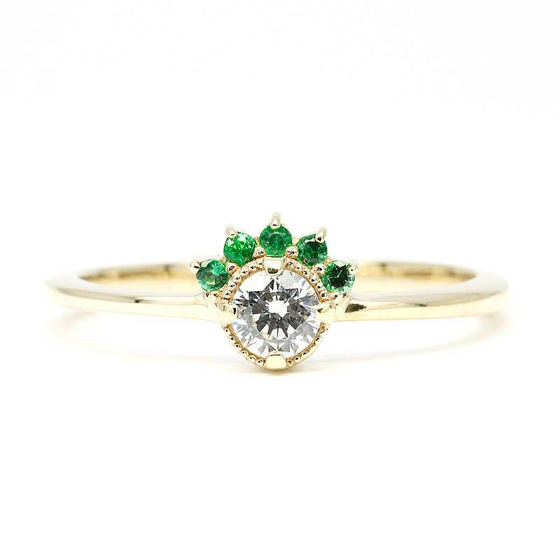 Smaragd Diamant Cluster Ring 750 Gelbgold Verlobungsring Smaragd Diamant Cluster Ring 750 Gelbgold Verlobungsring von NOOI