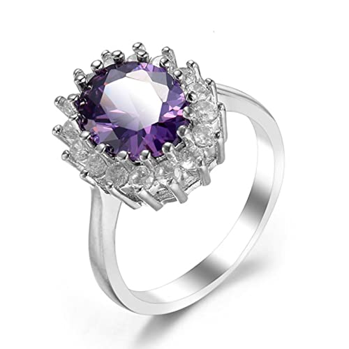 NOOLAR Modischer Ring, neue Prinzessin, Diana William kreiert einen Ring aus Amethyst, Verlobungsringe für Hochzeit, für Frauen, 925er Sterling-Silber, 7 von NOOLAR