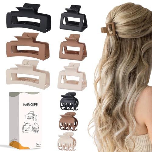 Kleinen Haarklammer Set - 8pcs Haarspangen für Damen Mädchen- 2 Stile Hair Claw Clips mit 4 Stück rechteckige matte Haarklammer+ 4 Doppelreihen mit 1,6 in Zinken(Braun 9) von NOOMII