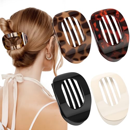 Elegante Haarklammer Flach, Benglatt Haarspangen Damen | Stilvolle Haarlösung für Jeden Anlass | Vielfarbiges Set mit Leopardenmuster (Schwarz, Weiß, Leopard von NOOMII