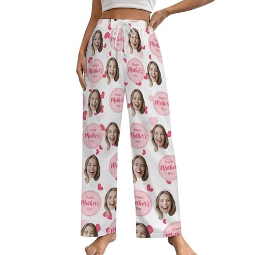 NOONATIVE Personalisierte Frauen Pyjamahose mit Foto Gesicht,Personalisiert Damen Casual Schlafanzughose,Muttertagsgeschenke für Mama von NOONATIVE