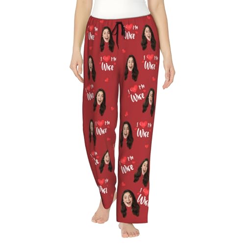 Personalisierte Pyjamahose mit Fotogesicht,Damen Schlafhose,Weihnachten Home Pyjamas,I LOVE MY WIFE,Gegenwart für Frau von NOONATIVE