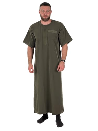 NOORIFY Qamis Marocain Kurzarm Herren Traditionell Premium Thobe Abaya Jalabiya Kaftan (Khaki, L (58)) von NOORIFY
