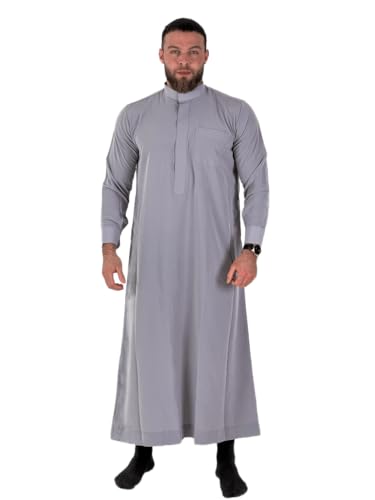 NOORIFY Qamis Saoudi Herren Traditionell Premium Thobe Abaya Jalabiya Kaftan (Grau, XL (60)) von NOORIFY