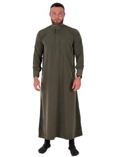 NOORIFY Qamis Saoudi Herren Traditionell Premium Thobe Abaya Jalabiya Kaftan (Khaki, XL (60)) von NOORIFY