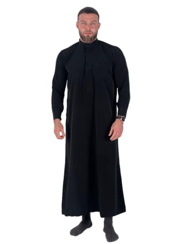 NOORIFY Qamis Saoudi Herren Traditionell Premium Thobe Abaya Jalabiya Kaftan (Schwarz, S (54)) von NOORIFY