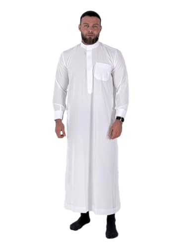 NOORIFY Qamis Saoudi Herren Traditionell Premium Thobe Abaya Jalabiya Kaftan (Weiß, XL (60)) von NOORIFY