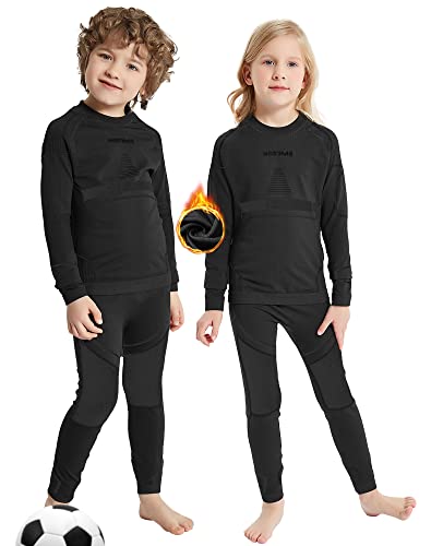 NOOYME Funktionsunterwäsche Kinder Skiunterwäsche Kinder Thermounterwäsche Kinder Atmungsaktiv & Hautfreundlich Sportunterwäsche Kinder Fussball,ExtraWarm Schwarz (140/146) 140-145cm von NOOYME