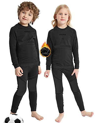 NOOYME Funktionsunterwäsche Kinder Skiunterwäsche Kinder Thermounterwäsche Kinder Atmungsaktiv & Hautfreundlich Sportunterwäsche Kinder Fussball, ExtraWarm Schwarz (110/116) 110-115cm von NOOYME