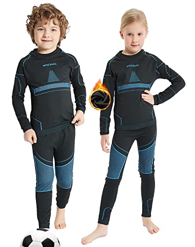 NOOYME Funktionsunterwäsche Kinder Skiunterwäsche Kinder Thermounterwäsche Kinder Atmungsaktiv & Hautfreundlich Sportunterwäsche Kinder Fussball,Schwarz-blau (122/128) 120-125cm von NOOYME