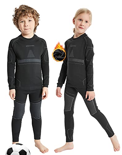 NOOYME Funktionsunterwäsche Kinder Skiunterwäsche Thermounterwäsche Atmungsaktiv & Hautfreundlich Sportunterwäsche Fussball, Schwarz-Grau (128/134) 130-135cm von NOOYME