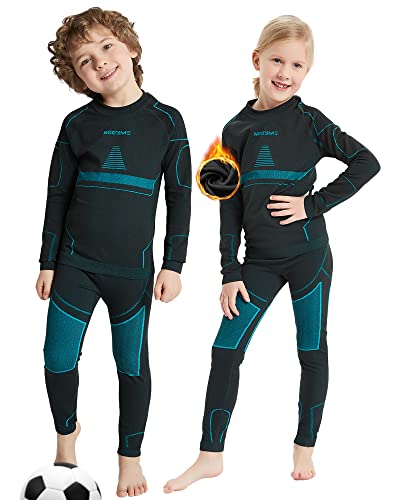 NOOYME Funktionsunterwäsche Kinder Skiunterwäsche Thermounterwäsche Atmungsaktiv & Hautfreundlich Sportunterwäsche Fussball, Schwarz-Hellblau (122/128) 120-125cm von NOOYME