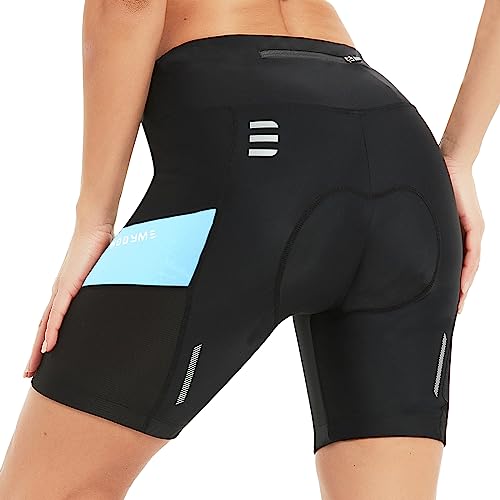 NOOYME Radlerhose Damen gepolstert 4D mit Tasche Fahrradhose Damen Kurz Elastische atmungsaktiv Radhose Damen mit breitem und dichtem Polster Schmerzfrei Schnelltrockende Fahrrad Hosen Damen von NOOYME