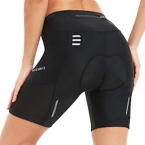 NOOYME Radlerhose Damen gepolstert 4D mit Tasche Fahrradhose Kurz Elastische atmungsaktiv Radhose mit breitem und dichtem Polster Schmerzfrei Schnelltrockende Fahrrad Hosen Damen von NOOYME