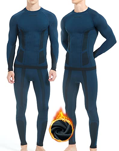 NOOYME Thermounterwäsche Herren Elastisch Funktionsunterwäsche Herren Weich Thermo Unterwäsche Männer Winter Warm Skiunterwäsche Herren Atmungsaktiv Funktionswäsche Thermowäsche BlauXL von NOOYME