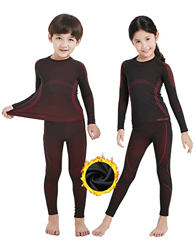 NOOYME Thermounterwäsche Kinder Set Skiunterwäsche Kinder Thermo Unterwäsche Extra Warme Funktionsunterwäsche Kinder Unisex Sportunterwäsche Kinder Fussball, Schwarz-rosa(146/152) 150-155cm von NOOYME