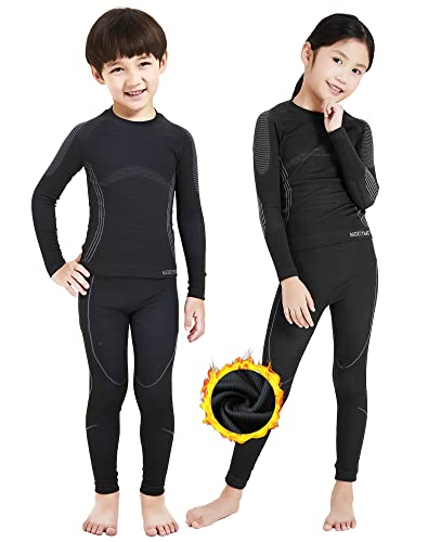 NOOYME Thermounterwäsche Kinder Set Skiunterwäsche Kinder Thermo Unterwäsche Extra Warme Funktionsunterwäsche Kinder Unisex Sportunterwäsche Kinder Fussball, Schwarz-grau (110/116) 110-115cm von NOOYME