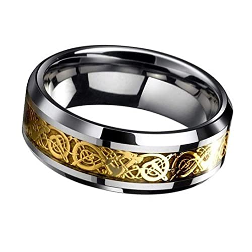 NOPEILVI Männer Ring Drachen, Skala Drachen Muster abgeschrägte Kanten Ringe Titan Stahl Schmuck Ring Wolfram Carbide Ring Frauen Celtic Drachen Hochzeit Band für Party Alltag Life # 8 von NOPEILVI