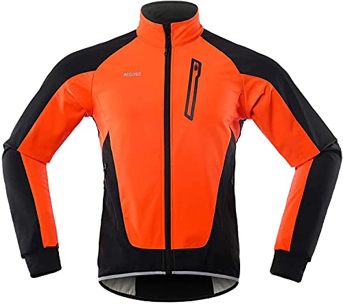 NOPEXTO Herren Fahrradjacke,Thermo-Vlies Softshell Fahrrad Outwear Winddicht Wasserdicht,zum Radfahren Joggen Wandern (Orange,L) von NOPEXTO