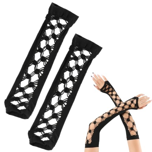 NOPKESV 1 Paar Fingerlose Handschuhe für Damen Lang Netzhandschuhe für 80er Kostümpartys Karneval und Cosplay Zubehör Karneval Valentinstag (Schwarz) von NOPKESV