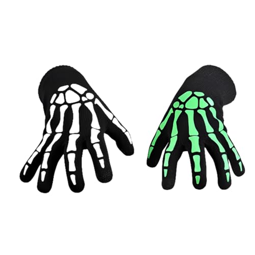 NOPKESV 1 Paar Unisex Skelett Handschuhe Halloween Glow in The Dark, Horror Handschuhe Skelett Kostüm Accessoire für Erwachsene Kinder (Schwarz) von NOPKESV