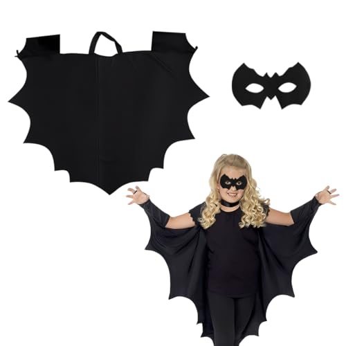 NOPKESV 1 Set Halloween Fledermaus Umhang Set für Kinder – Vampir Cape + Maske + Haarklammer – Perfekt für Halloween Gruselparty, Fasching, Rollenspiel (S) von NOPKESV