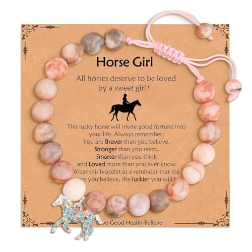 NOPKESV 1 pcs Armband mit Pferdeanhänger aus Naturstein, Pferdegeschenke für Mädchen, Enkelin, Tochter, Nichte, die Pferde liebte (Rosa) von NOPKESV