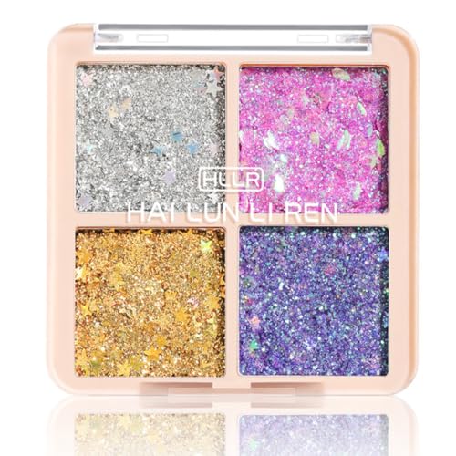NOPKESV 1 pcs Pailletten-Lidschattenpalette Glitter Lidschatten Palette Shimmer Ultra Pigmented Shining Lidschatten Perlglanz-Make-up Ideale Reise Make Up Karneval Valentinstag (4 Farbtönen) von NOPKESV