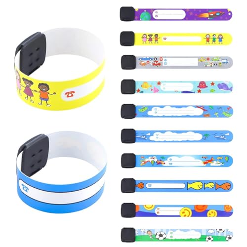NOPKESV 10 Stück SOS Notfall-Armband für Kinder, Wasserdichtes Wiederverwendbares ID Namensarmband (für Jungen, Mädchen & Kleinkind Baby) von NOPKESV
