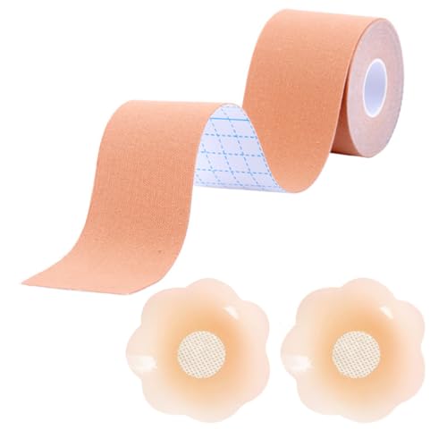 NOPKESV 1pcs Wiederverwendbare Klebe BH Push Up Große Brust Boob Tape BH Rückenfrei Trägerloser BH Unsichtbar Silikon Brüste Nippelpads Body Tape für Abendkleider, Ballkleid, Hochzeitskleid(5cm*5m) von NOPKESV