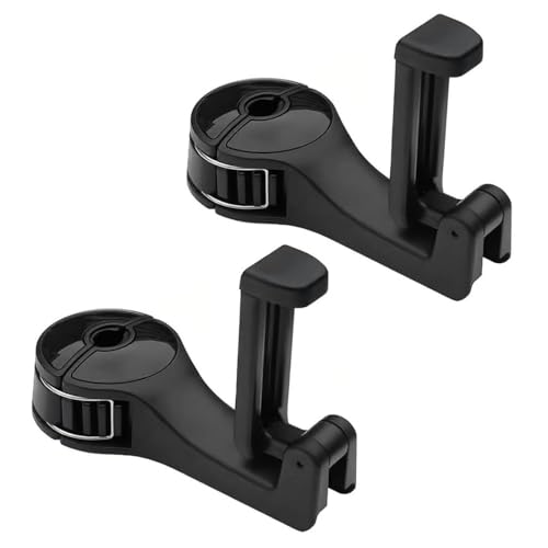 NOPKESV 2 Pack 2 in 1 Kopfstützenhalterung Auto Haken mit Handyhalterung,360° Heckhaken Autositze für Tasche,Geldbörse,Stoff,Lebensmittel,Rücksitz Organizer,Handtaschenhalter (Schwarz) von NOPKESV