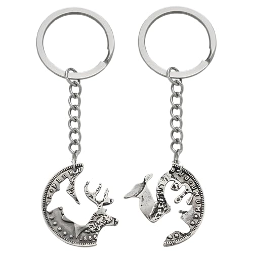 NOPKESV 2 Stück Schlüsselanhänger Paare Pärchen Schlüsselanhänger Edelstahl Puzzle Reh Schlüsselbund Schlüsselring Keychain Freundschaft Geschenke zum Valentinstag von NOPKESV