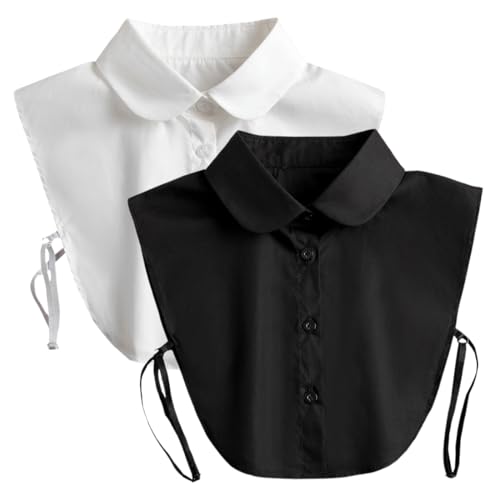 NOPKESV 2 Stücke Frauen Kragen Krageneinsatz Damen,Fake Detachable Abnehmbare Hälfte Shirt Bluse Blusenkragen Einsatz für Damen Gefälligkeiten (Eine Größe Passt Am Meisten) (Weiß+Schwarz) von NOPKESV