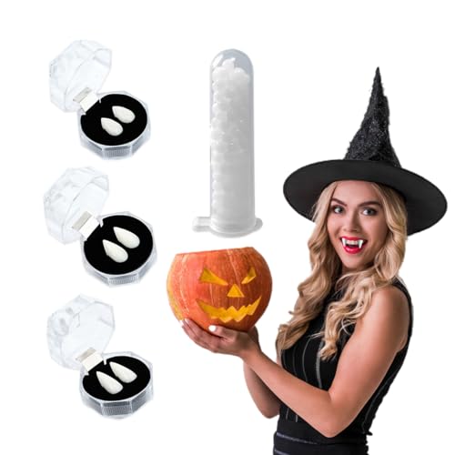 NOPKESV 3 Paar Vampir ZäHne+1 Stück Klebstoff, Kinder/Erwachsene Halloween Party Cosplay Geschenke - Halloween Accessoires Vampirgebiss, Falsche ZäHne für Halloween Kostüm Party Prop Dekoration von NOPKESV