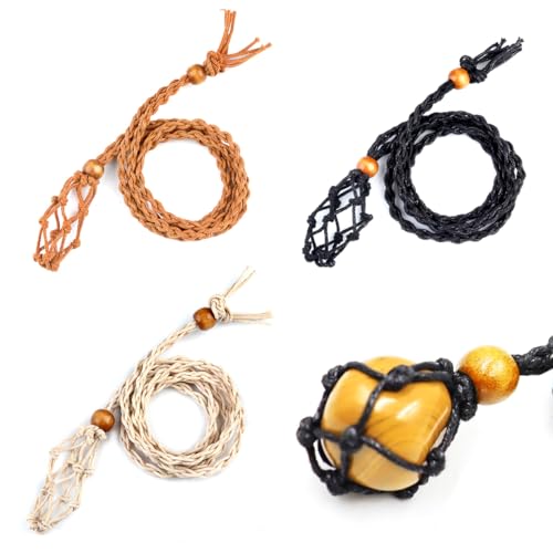 NOPKESV 3 Stücke Halskette Schnur Leerer Stein Halter Kristall Halskette Halter Anhänger Quarz Roher Stein Halskette Schnur Verstellbares Seil (35-50 mm/ 1,4-2 Zoll) von NOPKESV