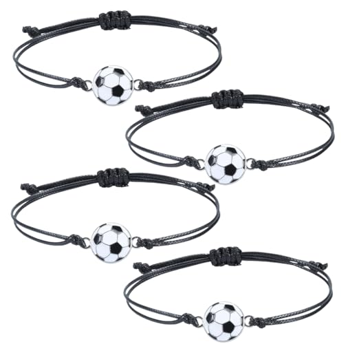 NOPKESV 4 Stück Verstellbares Gewebte Freundschaftsarmband Metall Fußball Charm Armbänder Kinder Sport Armbänder für Teenager Erwachsene Mädchen Jungen (Fußball) von NOPKESV
