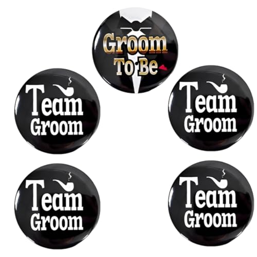 NOPKESV 5 Stück Deko Männer Bräutigam Button Set,JGA, Bräutigam Buttons Anstecker für Junggesellenabschied Engagement Feiern Bedarf (Schwarz) von NOPKESV