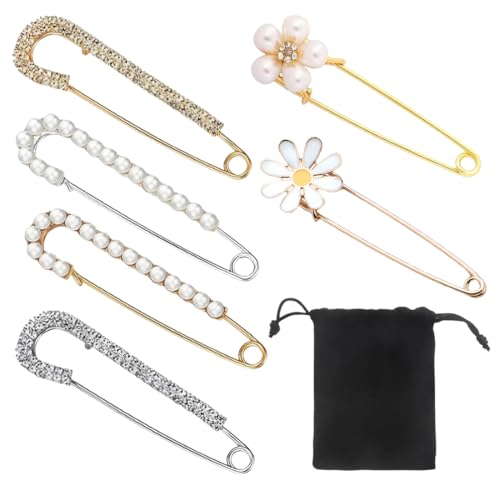 NOPKESV 6 Stück Brosche Ausschnitt Verkleinern Anstecknadeln Sicherheitsnadel Strass Pullover Clip Pins Schal Clips Kragen Clip Für Damen Kleid Hosen Rock Taille Geschenk zum Valentinstag von NOPKESV