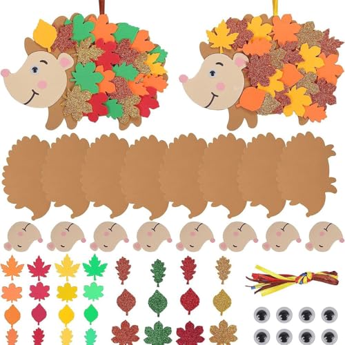 NOPKESV 8 Igel Bastelsets für Kinder Herbst Kreativsets zum Basteln Kreative Kunsthandwerk Bastelhandwerk mit Moosgummi Schablonen Ahornblatt Bastelkoffer Herbstdeko für Herbstzeit von NOPKESV