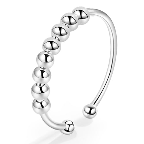 Silber 925 Verstellbarer Fidget Ring, Stressmanagement Tool mit Spinner Ring Mechanismus, Damen Ring für Entspannung, Entspannung durch sanfte Handbewegung, Silber Silber 925 Verstellbarer Fidget Ring, Stressmanagement Tool mit Spinner Ring Mechanismus, Damen Ring für Entspannung, Entspannung durch sanfte Handbewegung, Silber von NOPVUFA